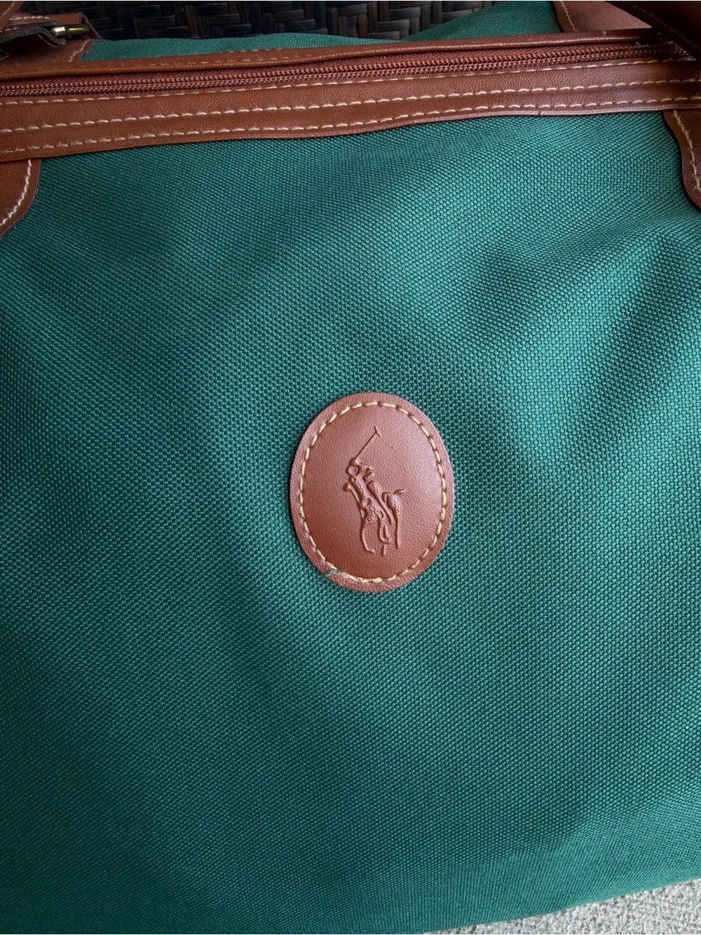 Vintage Polo Ralph Lauren Duffle Bag Mens Green Canvas Large Weekender 90s - Picture 7 of 14